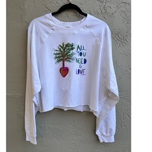 Wet Cat NEW Womens Cropped Cozy Cottagecore All You Need Is Love Sweatshirt